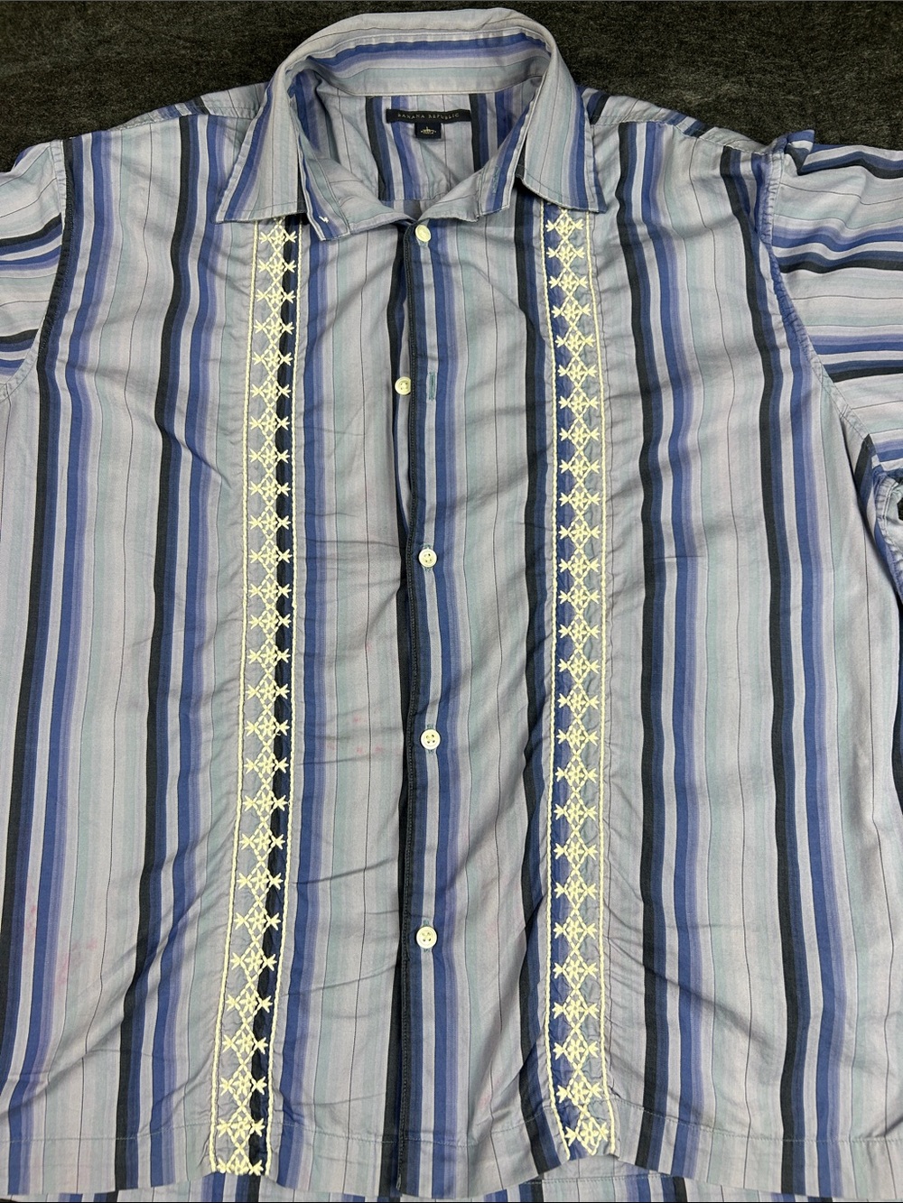 Banana Republic Blue and Cream Striped Embroidered Button-Down Shirt